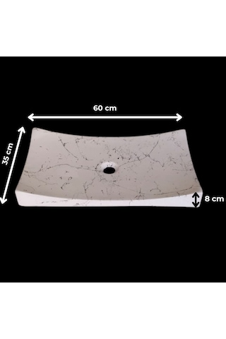 Mermer Desenli Tezgah Üstü Kayık Model Taş Lavabo 35 X 60 Cm Beyaz