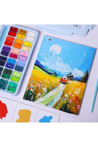 Hımı Twin Cup Gouache Set 36 Renk X 12 Gr Guaj Boya + 3 Fırça Ice Blue Case Karışık Renk