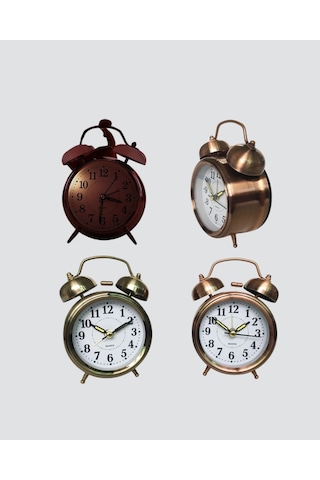 Mey İthalat Nostaljik Büyük Boy Metal Masa Saati Bronz Kaplama Ve Yüksek Sesli Alarm -