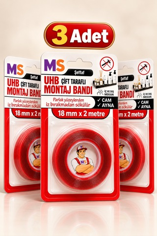 3 Adet Vhb Çift Taraflı Şeffaf Ultra Güçlü 18 Mm X 2 Metre Bandı Metal Araç Plastik Bantı Diğer