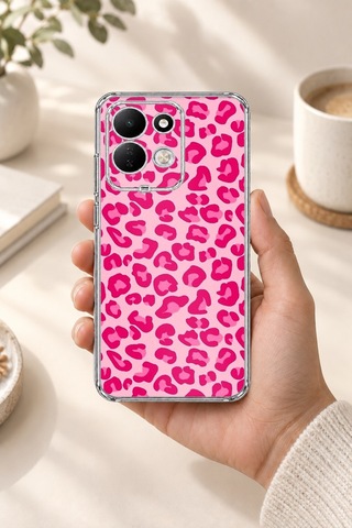 Redmi 17 4g/5g Uyumlu Pembe Leopar Tasarımlı Baskılı Silikon Kılıf