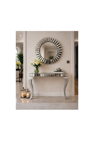 Familieconcept Melisa Serisi Lüks Aynalı Dresuar Takımı - Antre Konsolu 110x90x40 Cm Gümüş