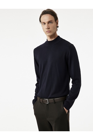 Koton Uzun Kollu Regular Fit Dik Yaka Basic Triko Kazak Lacivert 6wam70003ht Lacivert