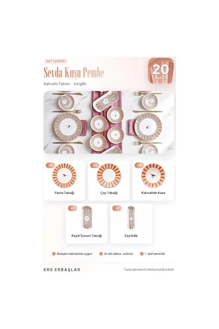 Sevda Kuşu Pembe 20 Parça 6 Kişilik Kahvaltı Takımı Diğer