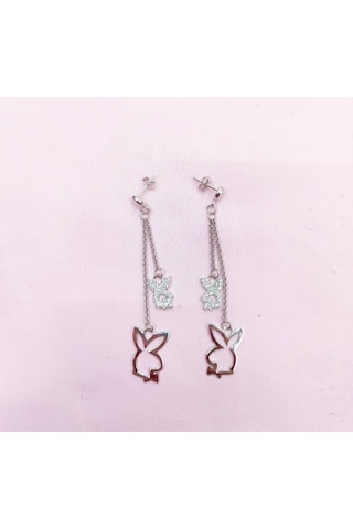 Oriental Kuyumculuk Jewellery Zincirli Playboy Tavşan Gümüş Küpe Gümüş