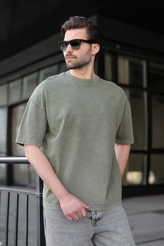 Madmext Haki %100 Pamuklu Oversize Erkek Tişört E7178 Haki