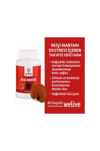 Reişi Mantarı 1000 Mg Günlük Destek 60 Kapsül Bitkisel Takviye