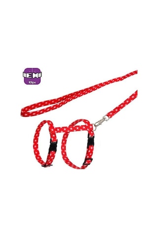 Pettagart Kırmızı Beyaz Yıldız Desenli Ayarlanabilir Kedi Göğüs Tasma Seti 10 Mm 110 Cm
