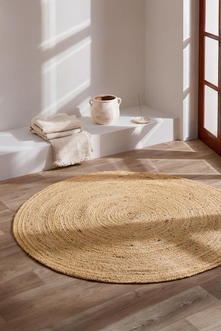 Digithome Jüt Hasır Yuvarlak Oturma Odası Yatak Odası Natural Halı 120 Cm Kahverengi