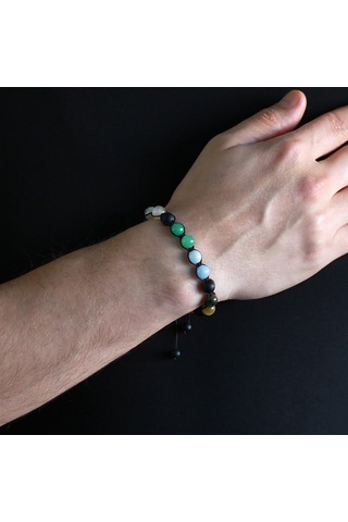 Tesbihane Makrome Örgülü Küre Kesim Çoklu Doğaltaş Kombinli Erkek Başarı Bi Çok Renkli