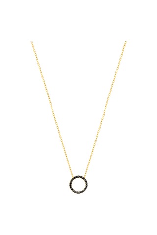 Siyah Taşlı Gümüş Halka Kolye Rose Gold