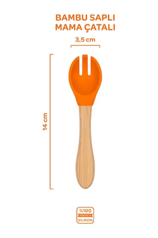 Bambu Saplı Silikon Mama Çatalı Sunset Turuncu