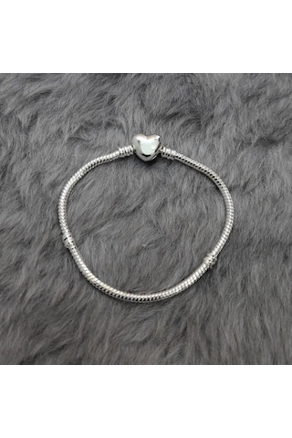 Chavin Gümüş Kaplama 19 cm. Charm Kalp Bileklik eh01by-19 Gri