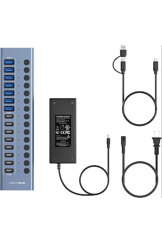 Acasis Hb16 Pro 16 Port Usb Hub, 8x Usb-a, 8x Usb-c, 10gbps, 96w Adaptörlü Ac Hb16pro