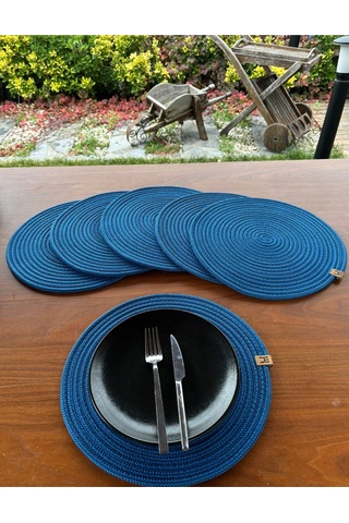 6 Lı Yuvarlak Supla Takımı Kolay Temizlenebilir, Modern Sofralar İçin Petrol Mavisi