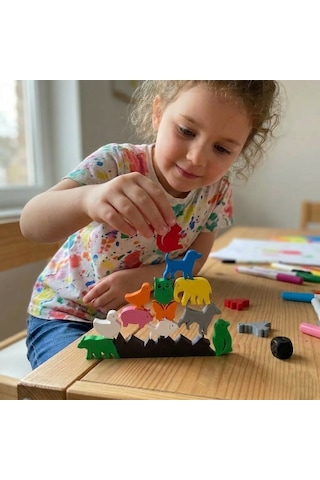 Montessori Hayvan Figürlü Denge Oyunu - Eğitici Zeka Geliştirici Tetris Blokları - Rengarenk 12 Parça