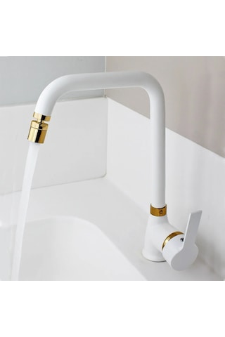 Venita Mat Beyaz Altın Mutfak Eviye Bataryası Pirinç 360 Derece O