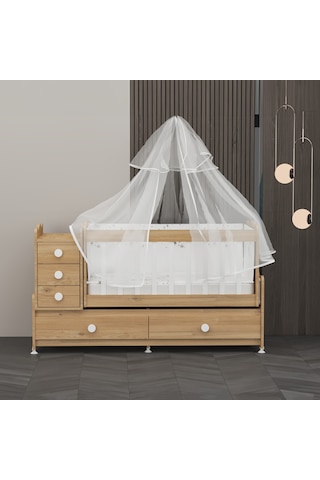 Garaj Home Melina Mdf Çıtalı Beşik + Yatak + Uyku Seti - Meşe Beyaz