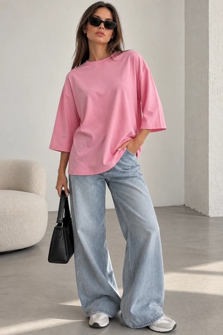 Bb Butik Basic Kadın Oversize Modal Bluz Truvakar Kol Basic Lnc34 Pembe