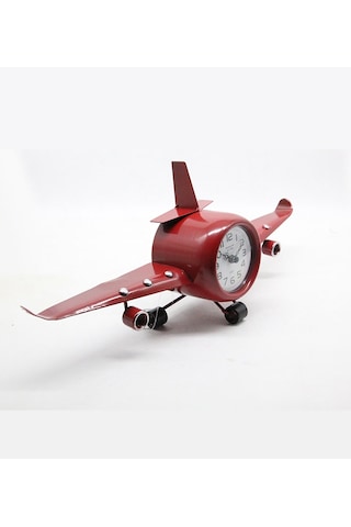 Vintage Eskitme Metal Uçak Masa Saati 40cm