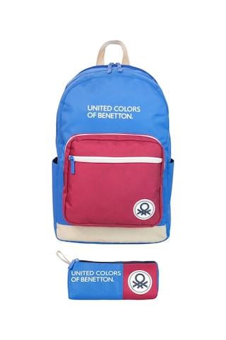 United Colors Of Benetton Tricolor Dört Bölmeli Erkek Çocuk Sırt Çantası Ve Kalemlik Seti - Mavi-kırmızı Çok Renkli