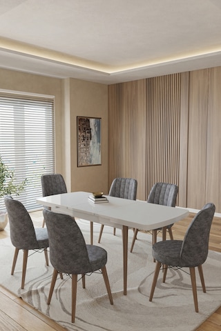 Toce Home Leva 80x130 Açılabilir Beyaz Masa Yemek Odası Takımı Mutfak Takımı 6 Adet Sandalye Model:leva6506 Gri