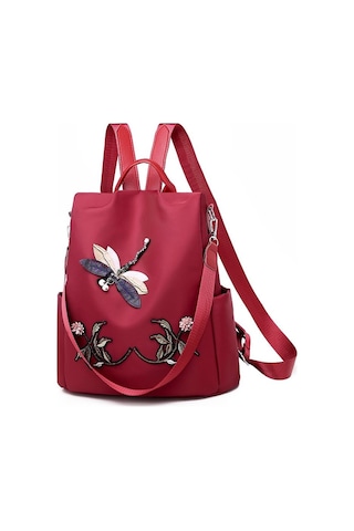 Kırmızı Yogodlns Nakış Dragonfly Su Geçirmez Sırt Çantası Kadın Oxford Omuz Çantası Rahat Seyahat Sırt Çantası Sırt Çantası Kırmızı