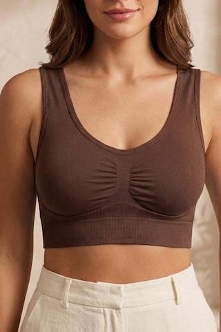 Fit Women Göğüs ı Dikişsiz Seamless Büstiyer Korse Kalın Askılı Pedsiz Balensiz ı Sütyen 5050 Kahverengi