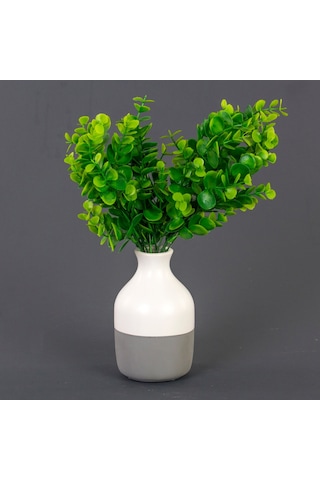 Euro Flora İki Renkli Seramik Vazo Beyaz/gri 9x15 Cm