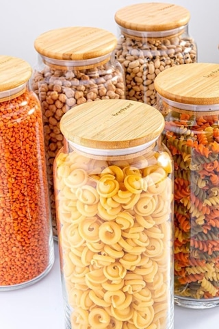 Zone - 12'li Cam Saklama Kabı 600ml-800ml-1300ml Vakumlu Bambu Kapaklı