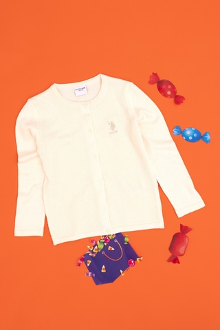 U.S. Polo Assn. Kız Çocuk Krem Bisiklet Yaka Triko Hırka 50294745-VR071