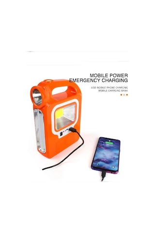 Solar Güneş Enerjili Acil Durum Feneri Işıldak Ampullü Powerbankl Turuncu