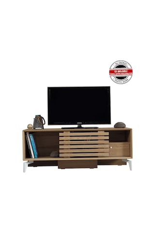 Lulu Metal Ayaklı Tv Ünitesi 125Cm / Sürgülü Kapaklı Tv Sehpası