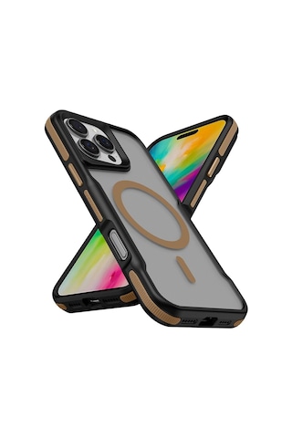 Apple İçin Uyumlu Apple iPhone 16 Pro Max Kılıf M-safe Şarj Özellikli Renkli Kenar Airbag Şeritli Zore Lamer Kapak Titanyum-gold