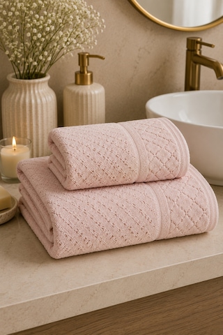 Kristal 2 Li Banyo Havlu Seti 50 90 Baş Havlusu + 90 150 Banyo Havlusu - Pudra