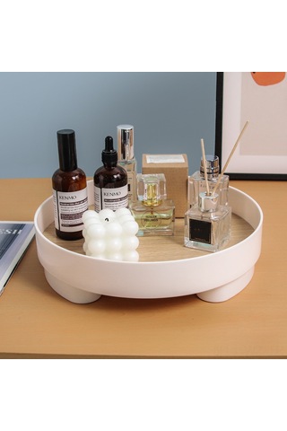 Wezone Ahşap Mutfak Makyaj Dolabı Taşıyıcı: Beyaz Büyük Boy Organize Edici Tabak, Parfüm Kozmetik Meyve Depolama Kutusu