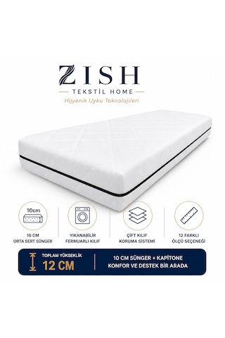 Eco Comfort 12 Cm Yıkanabilir Kılıflı Sünger Yatak Yer, Misafir, Kamp Ve Karavan Yatağı, Şilte 8 Cm 24 Dns Orta Sert + 2 Cm 24 Dns Hyper Soft Tamzara Kumaş, Koruyucu Süprem