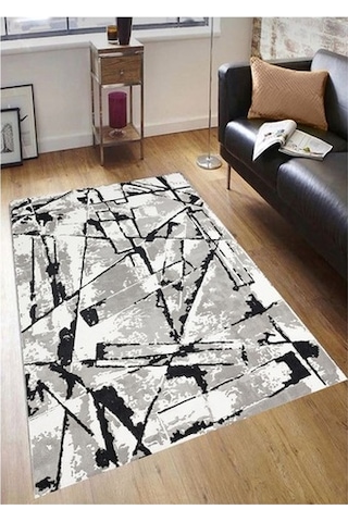 Gri Kaymaz Tabanlı Halı Yolluk Makinede Yıkanabilir Gri - Beyaz