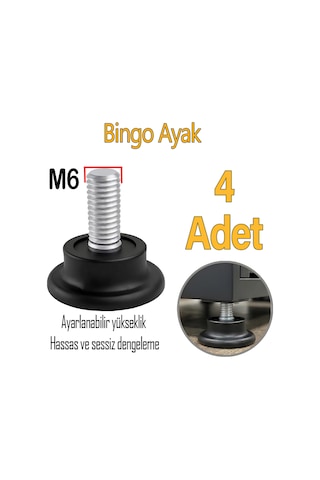 4 Adet Bingo Rotil Ayak Ayakları M6 Civatalı 6 Mm Siyah Profil Ayağı 2.5 Cm