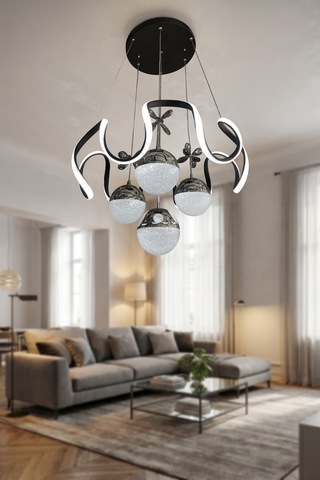 Arya Xl 4 Top Şeker Siyah Modern Salon Sarkıt Led Avizesi Kumandasız Siyah Çok Renkli