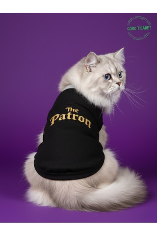 Siyah The Patron Yazılı Kedi Ve Köpek Kıyafeti Tişörtü Elbisesi Small/s/beden 1