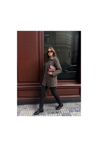 Onno Style Women Desenli Çelik Örgü Uzun Triko Kadın Kaban Gri