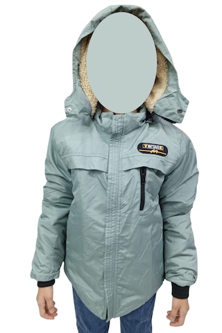 Erkek Çocuk Vintage Yazılı Kapüşonu Çıkabilen Peluş Astarlı Önü Fermuar Cepli Su Yeşili İnce Mont Mint Yeşili