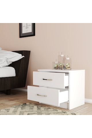 Moxen Mobilya Beyaz 2 Çekmeceli Komodin KMD2001