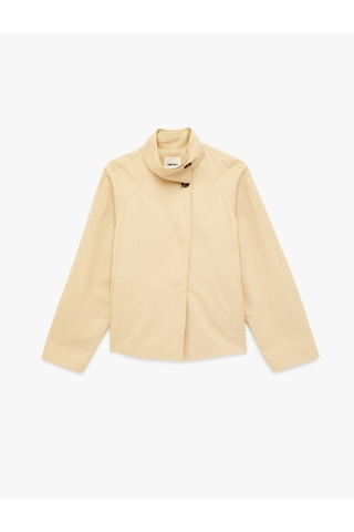 Koton Pamuklu Uzun Kollu Cepli Düğmeli Oversize Dik Yaka Gabardin Kısa Trençkot Bej 6sak00020ew Ekru