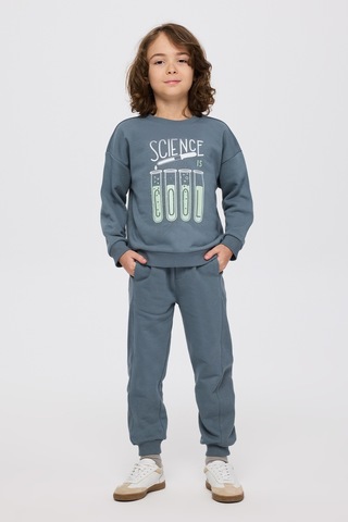Panço Erkek Çocuk Baskılı Petrol Sweatshirt Mavi