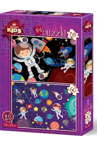 Art Kids 35+60 Parça 2'Li Çocuk Puzzle Uzay