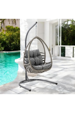Malta Tek Kişilik Rattan Bahçe Salıncağı Gri Çok Renkli