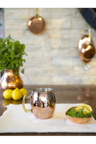 Bakır Kupa Bardak Döküm Kulplu Model Bakır Renk