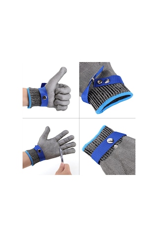 Mufunye L Beden Mavi Kanca Inox Tel Eldiveni - Kesiciye Dayanıklı, Çizik Koruyucu, Tek Adet Sağ/sol El Uyumlu